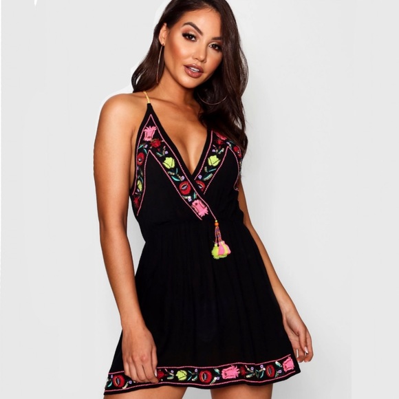 Boohoo Other - NWT Boohoo Beaded Embroidered Beach Dress Medium